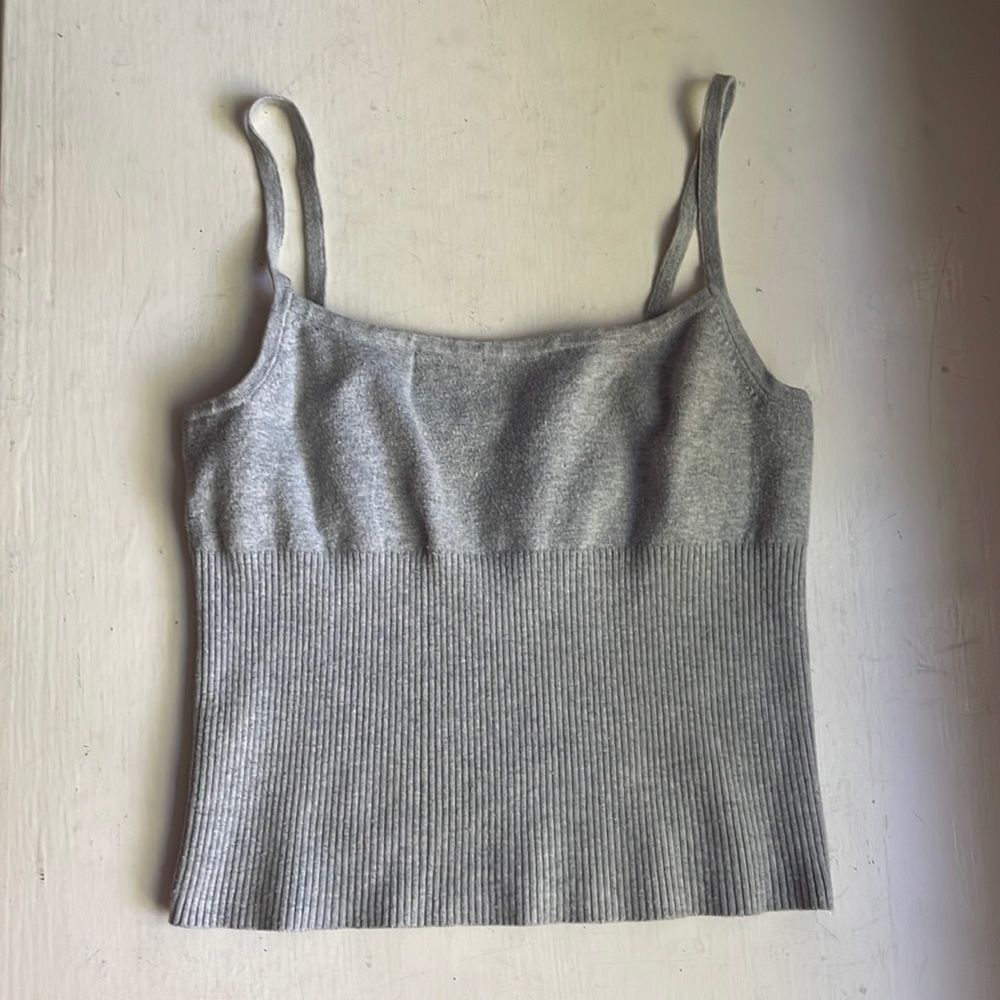 Grey knit ribbed cropped milkmaid tank